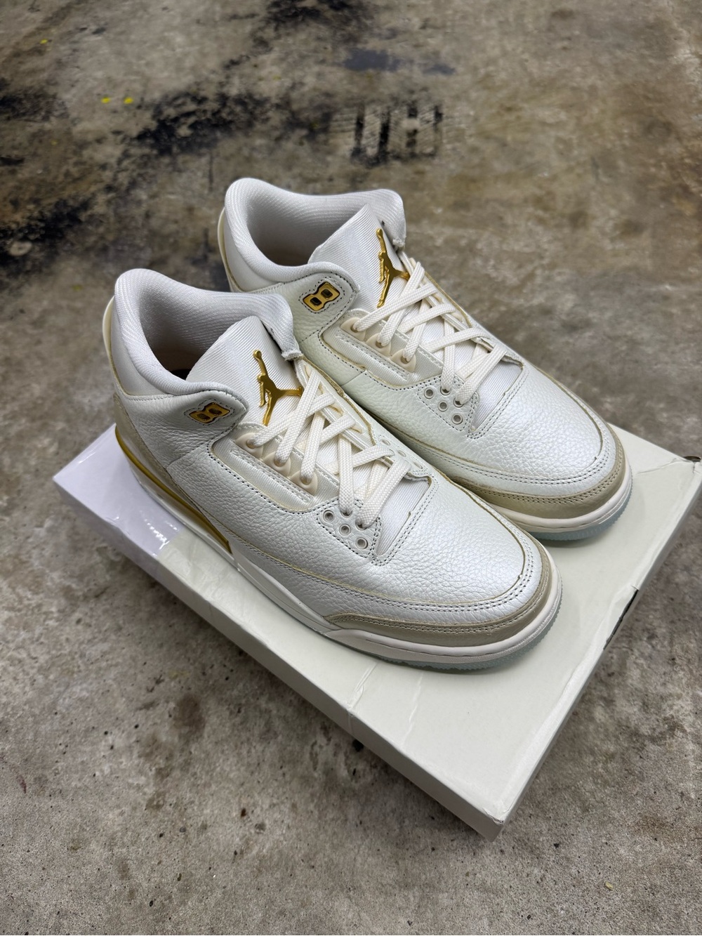 Jordan Retro 3 Sneakers - White with Gold Accents